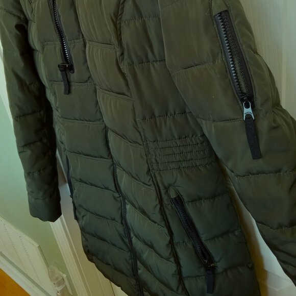 NAUTICA Long Dark Green Puffer Jacketw/detachable faux fur trimmed hood - size S - Picture 4 of 8